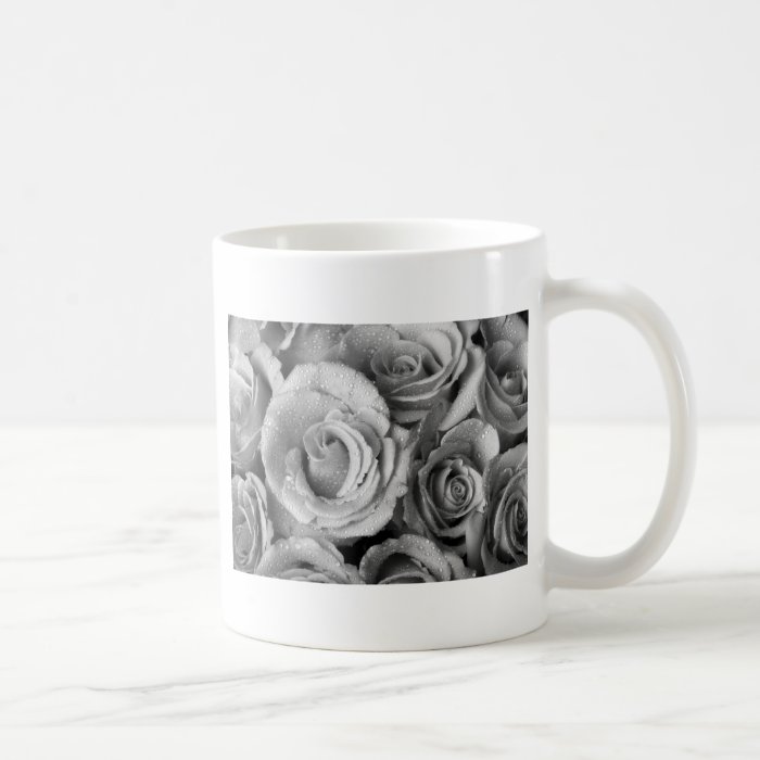 Bouquet of Roses with Water Drops in Black and Whi Mugs