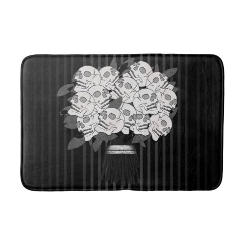 Bouquet of Skull Roses Black  White Bath Mat