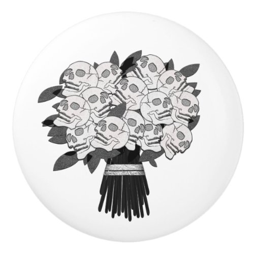 Bouquet of Skull Roses Black  White Ceramic Knob
