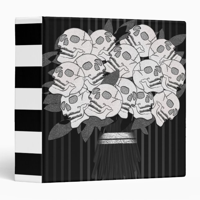 Bouquet of Skull Roses Black & White Gothic 3 Ring Binder (Front/Spine)