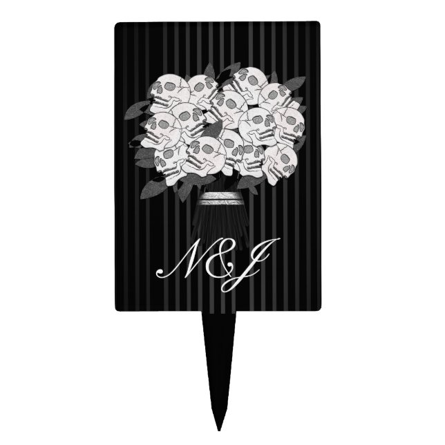 Bouquet of Skull Roses Black & White Gothic Cake Topper (Front)