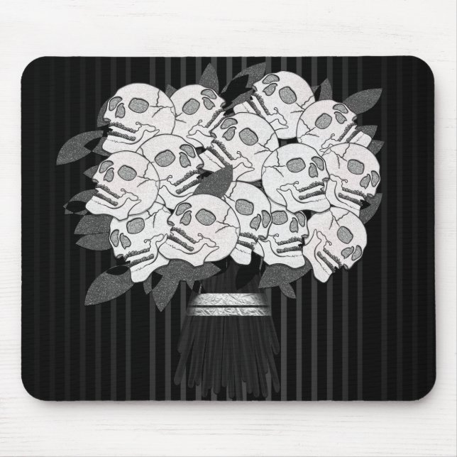 Bouquet of Skull Roses Black & White Gothic Mouse Pad (Front)