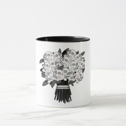 Bouquet of Skull Roses Black  White Gothic Mug