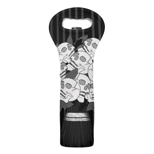 Bouquet of Skull Roses Black & White Gothic Wine Bag (Front)