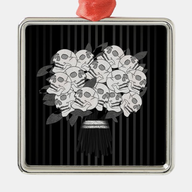 Bouquet of Skull Roses Black & White Metal Ornament (Front)