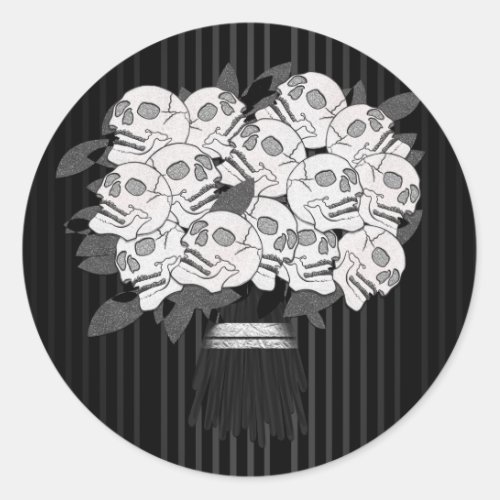 Bouquet of Skull Roses Black  White Party Favor Classic Round Sticker