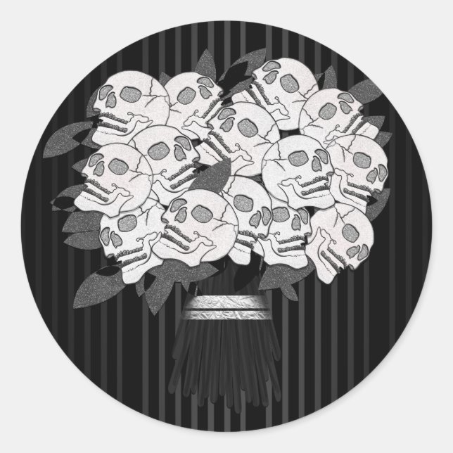 Bouquet of Skull Roses Black & White Party Favor Classic Round Sticker (Front)