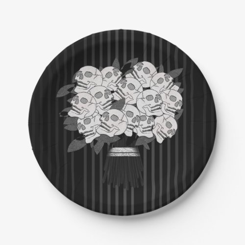 Bouquet of Skull Roses Black  White Party Paper Plates