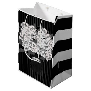 Bouquet of Skull Roses Black & White Party Wedding Medium Gift Bag
