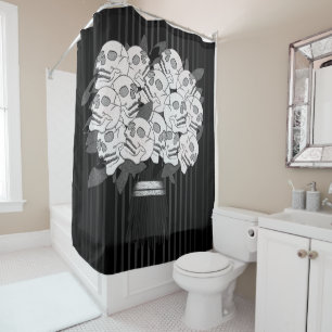 Bouquet of Skull Roses Black & White Shower Curtain