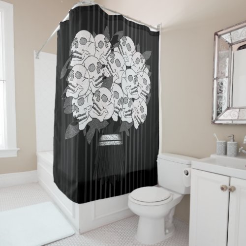 Bouquet of Skull Roses Black  White Shower Curtain