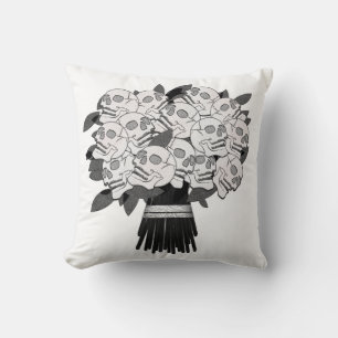 Bouquet of Skull Roses Black & White Throw Pillow