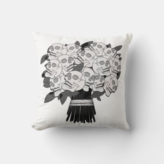 Bouquet of Skull Roses Black & White Throw Pillow (Front)
