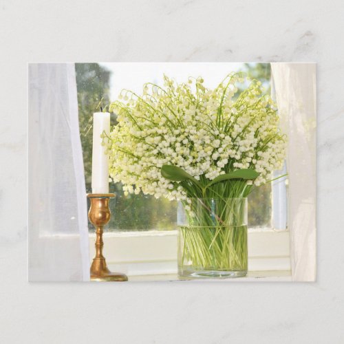 Bouquet of spring flowers lilies of the valley postcard