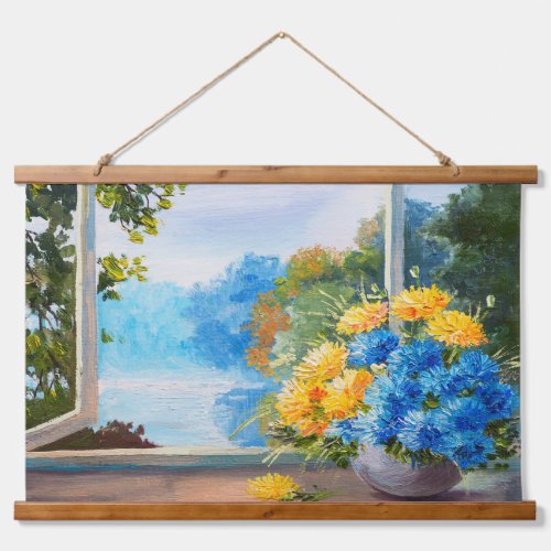 Bouquet of Spring Flowers on Window Ledge  Hanging Tapestry