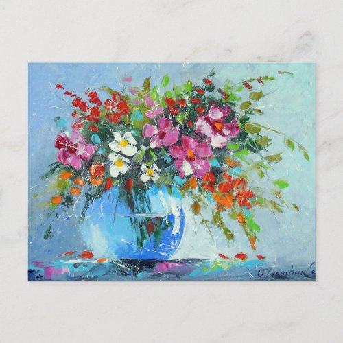 Bouquet of summer flowers in a vase postcard