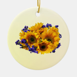Bouquet of Sunflowers and Purple Statice Ceramic Ornament