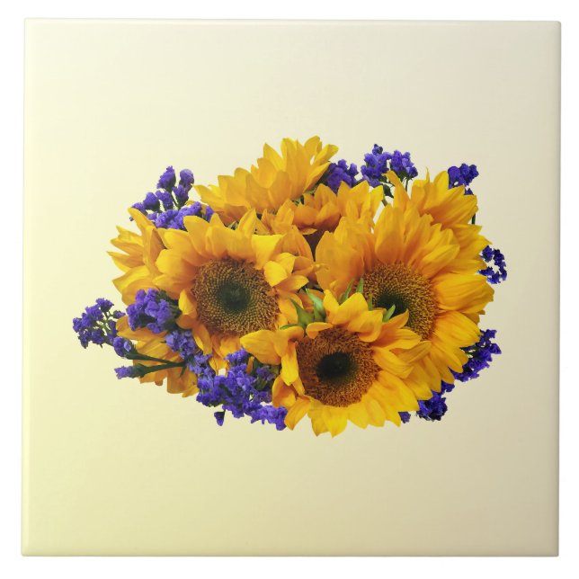 Bouquet of Sunflowers and Purple Statice Ceramic Tile (Front)