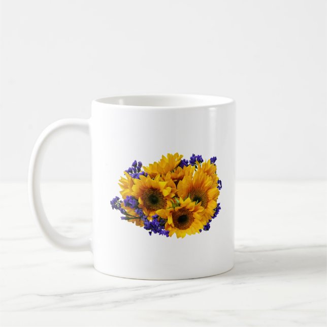 Bouquet of Sunflowers and Purple Statice Coffee Mug (Left)