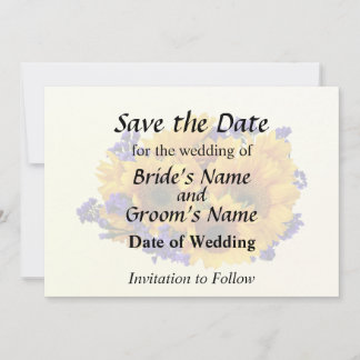 Bouquet of Sunflowers and Purple Statice Save The Date