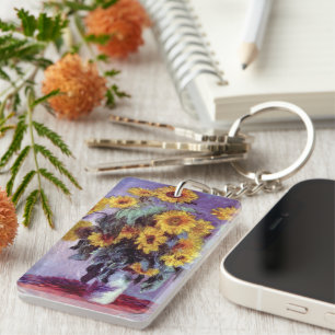 Bouquet of Sunflowers by Claude Monet, Vintage Art Keychain
