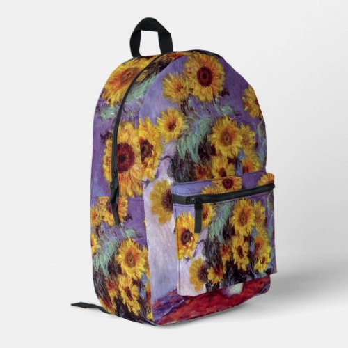 Bouquet of Sunflowers by Claude Monet Vintage Art Printed Backpack
