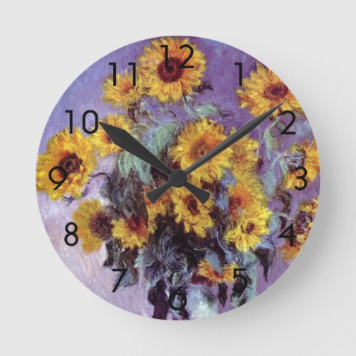 Bouquet of Sunflowers by Claude Monet Vintage Art Round Clock