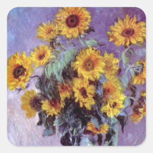 Bouquet of Sunflowers by Claude Monet, Vintage Art Square Sticker