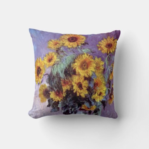 Bouquet of Sunflowers by Claude Monet Vintage Art Throw Pillow