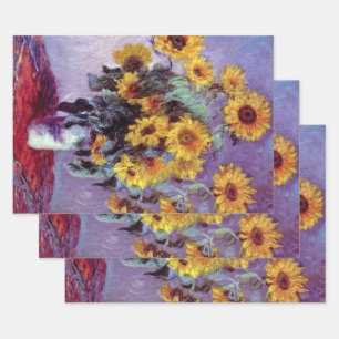 Bouquet of Sunflowers by Claude Monet, Vintage Art Wrapping Paper Sheets