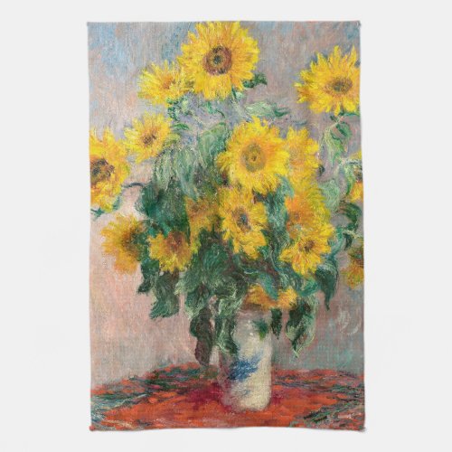 Bouquet of Sunflowers by Monet Impressionist Art Kitchen Towel