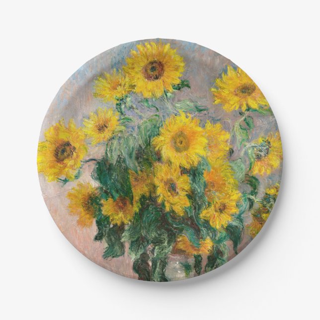 Bouquet of Sunflowers by Monet Impressionist Art Paper Plates (Front)