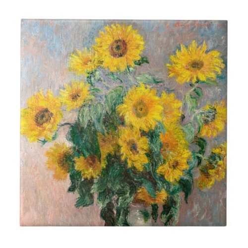 Bouquet of Sunflowers by Monet Impressionist Ceramic Tile