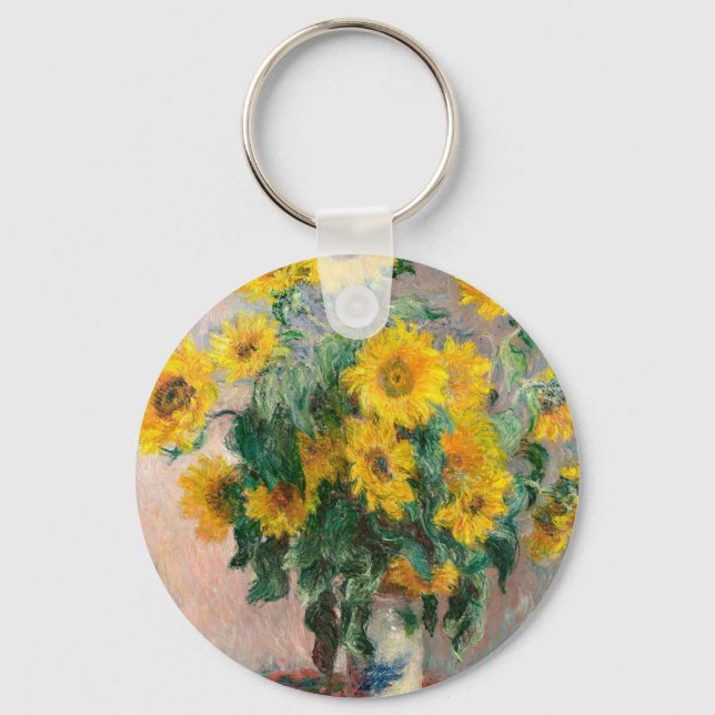 Bouquet of Sunflowers by Monet Impressionist Keychain (Front)