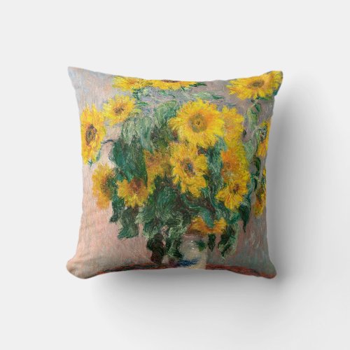 Bouquet of Sunflowers by Monet Impressionist Throw Pillow
