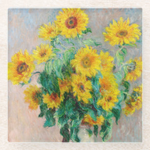 Bouquet of Sunflowers Claude Monet Glass Coaster