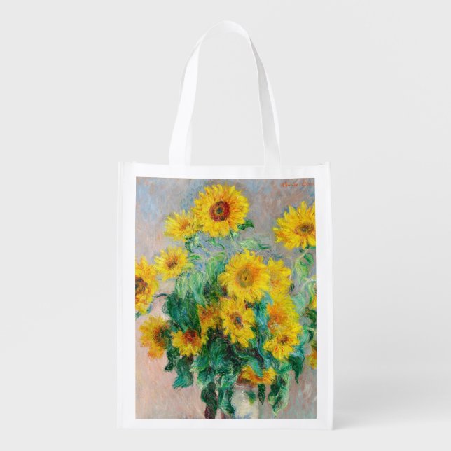 Bouquet of Sunflowers Claude Monet     Grocery Bag (Front)