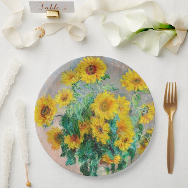 Bouquet of Sunflowers Claude Monet    Paper Plates (Wedding)