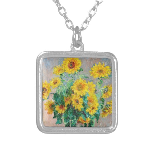 Bouquet of Sunflowers Claude Monet  Silver Plated Necklace (Front)