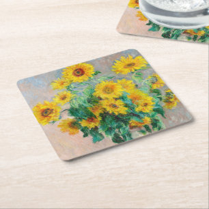 Bouquet of Sunflowers Claude Monet Square Paper Coaster