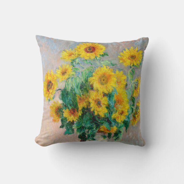 Bouquet of Sunflowers Claude Monet    Throw Pillow (Front)