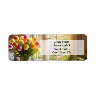 Bouquet of Tulips by the window Label