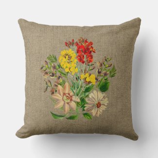 Bouquet of Vintage Wildflowers on Burlap 