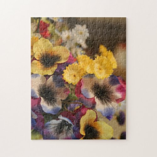 Bouquet of Violet and Yellow Flowers Jigsaw Puzzle