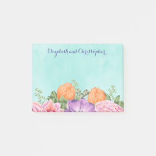 Bouquet of Watercolor Flowers Personalized Wedding Post-it Notes