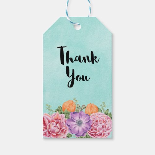 Bouquet of Watercolor Flowers Simple Thank You Gift Tags