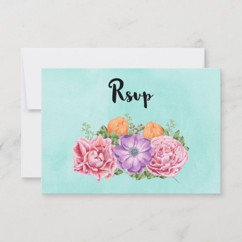Bouquet of Watercolor Flowers Stylish Wedding RSVP