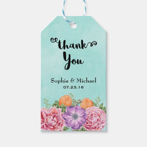 Bouquet of Watercolor Flowers Wedding Thank You Gift Tags