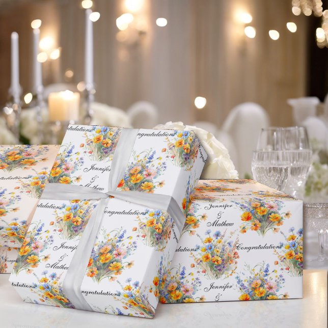 Bouquet of Wedding Flowers Personalize Names Cute Wrapping Paper (Creator Uploaded)