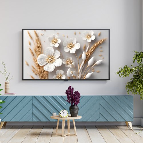 Bouquet of white flowers and wheat ears poster